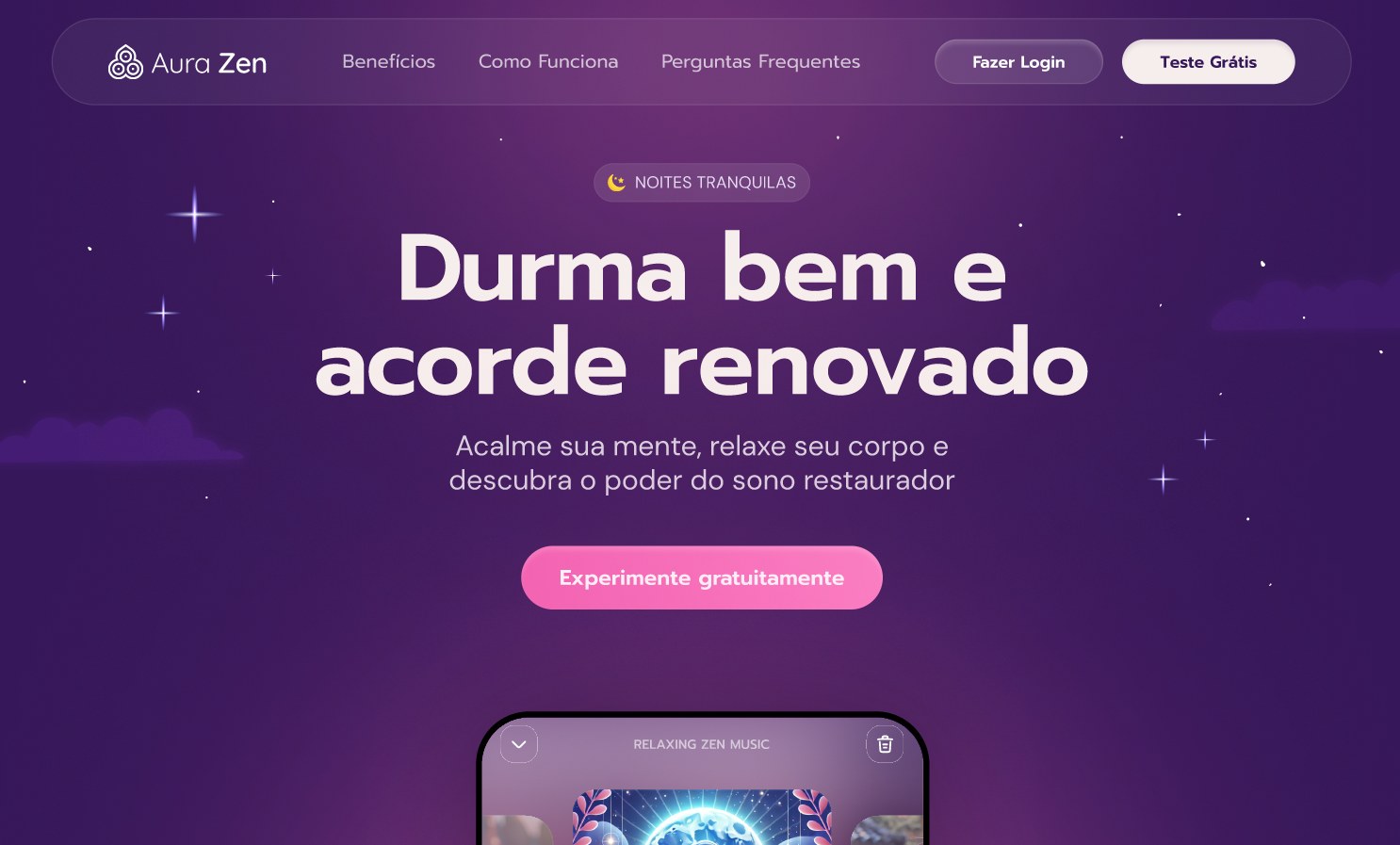 Página inicial do projeto Aura Zen